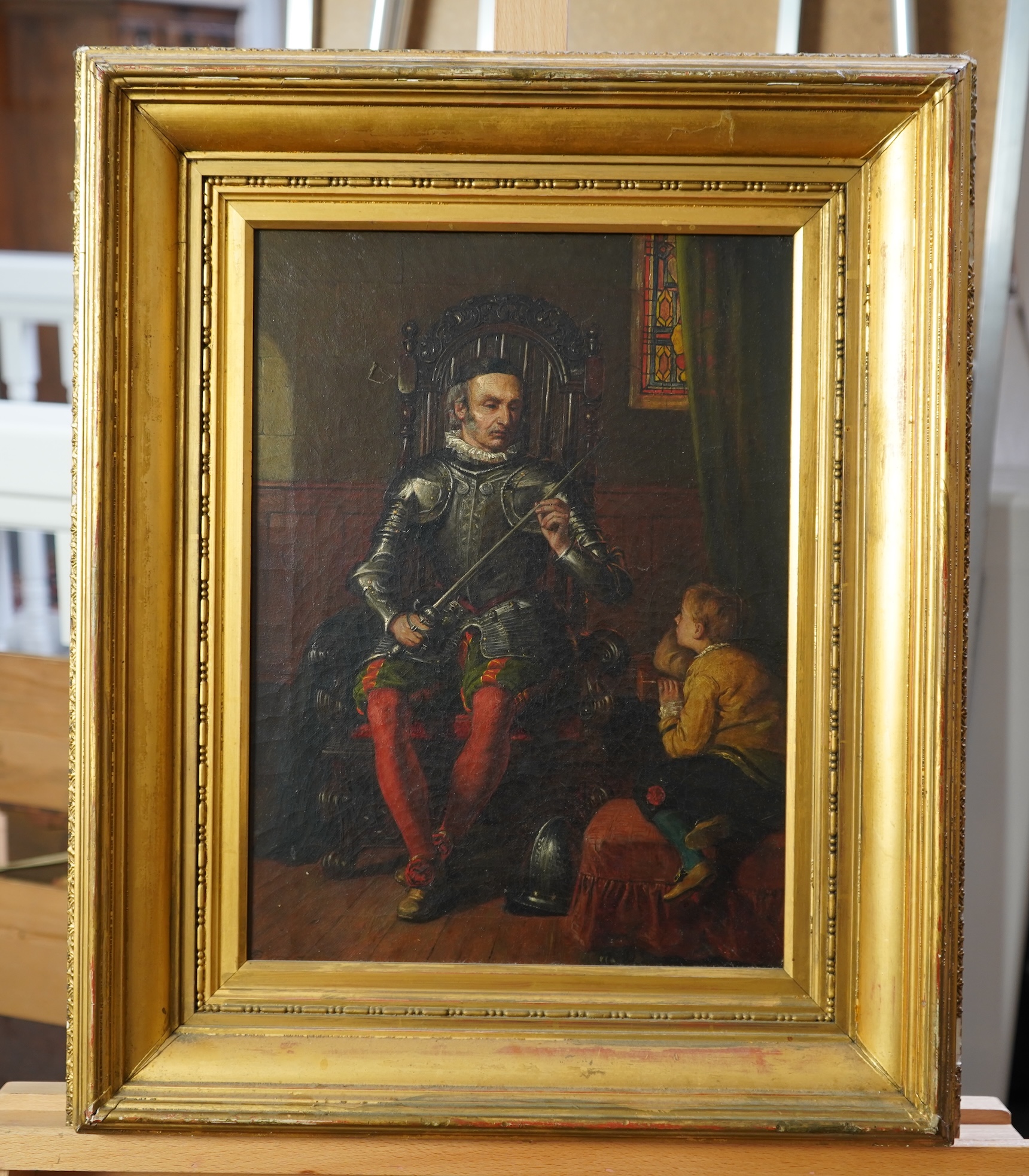 Dutch School, 19th century, A study of a gentleman in armour with his son